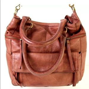 LRG DAY AND MOOD REDDISH BROWN GENUINE LEATHER SATCHEL TOTE SHOULDER BAG HANDBAG